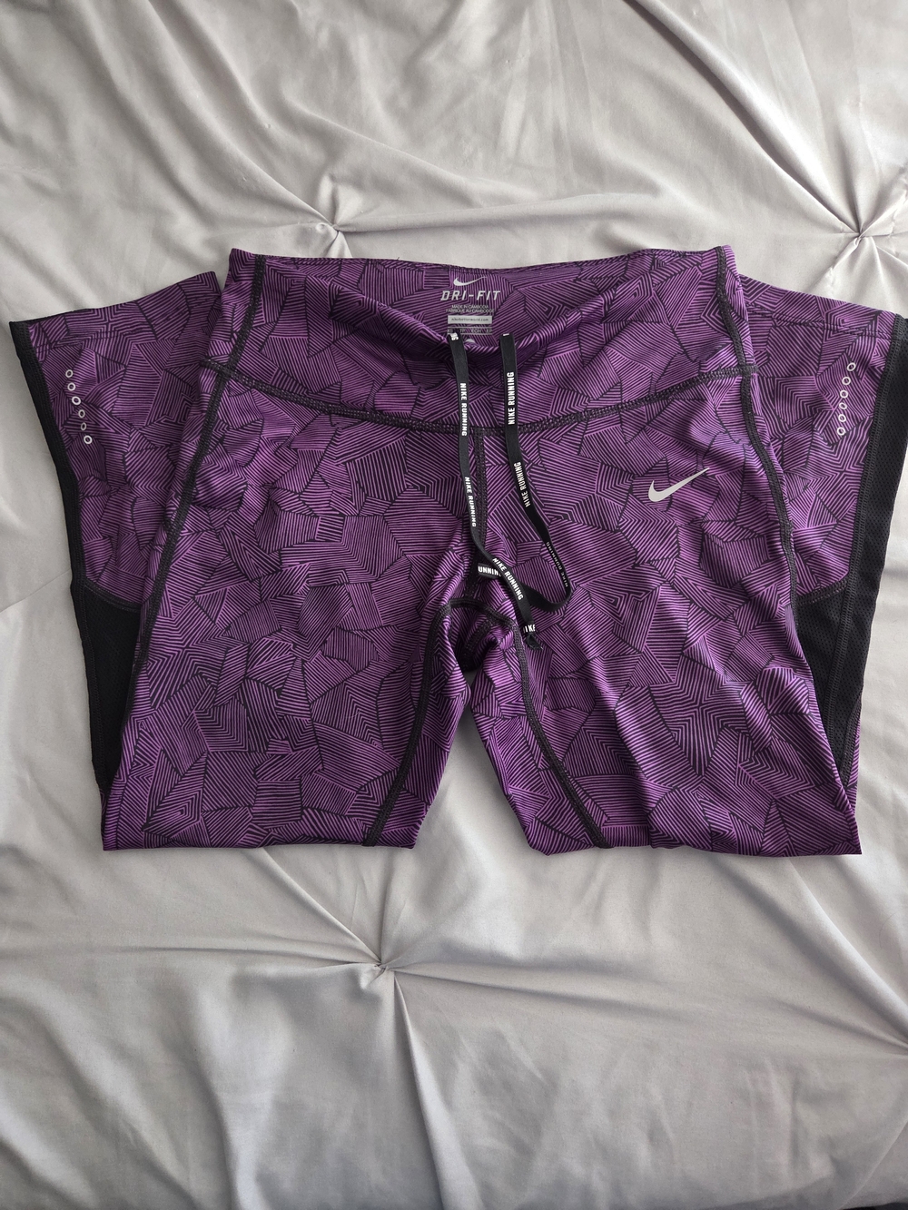 Nike Purple Geometric Dri-Fit Running Tights with Black Accents XS